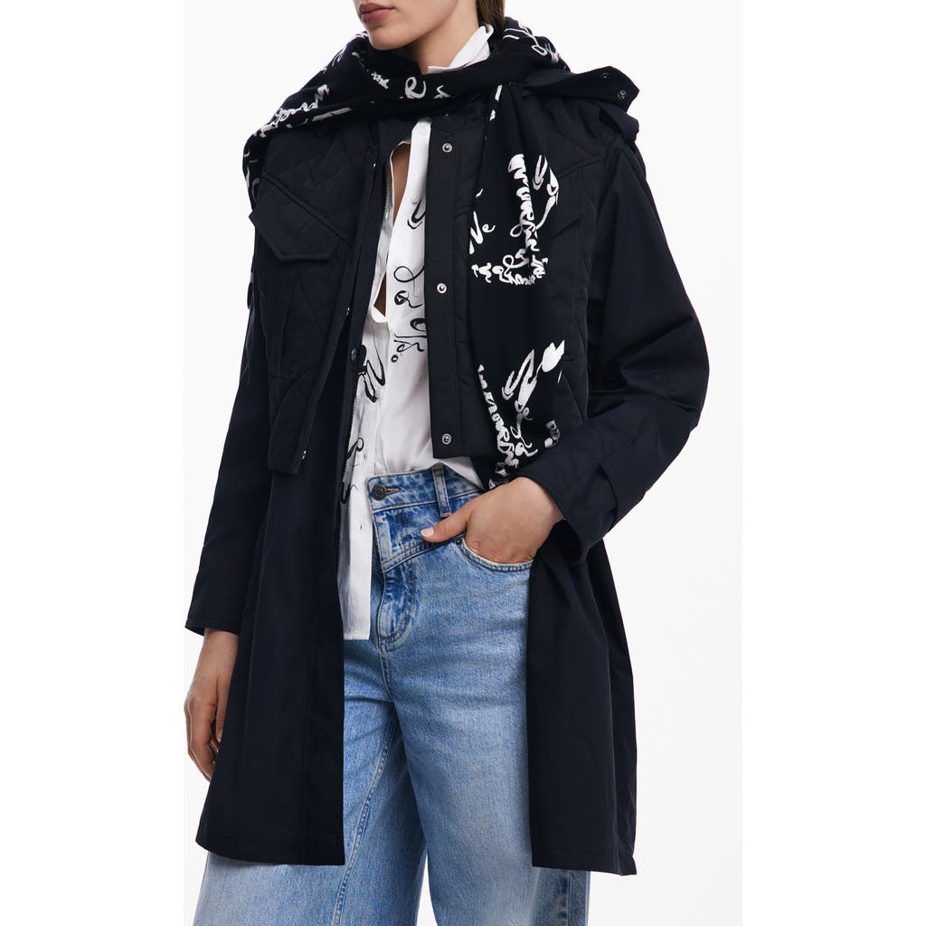 Desigual 2-in-1 Coat With Detachable Vest & Removable Hood In Black