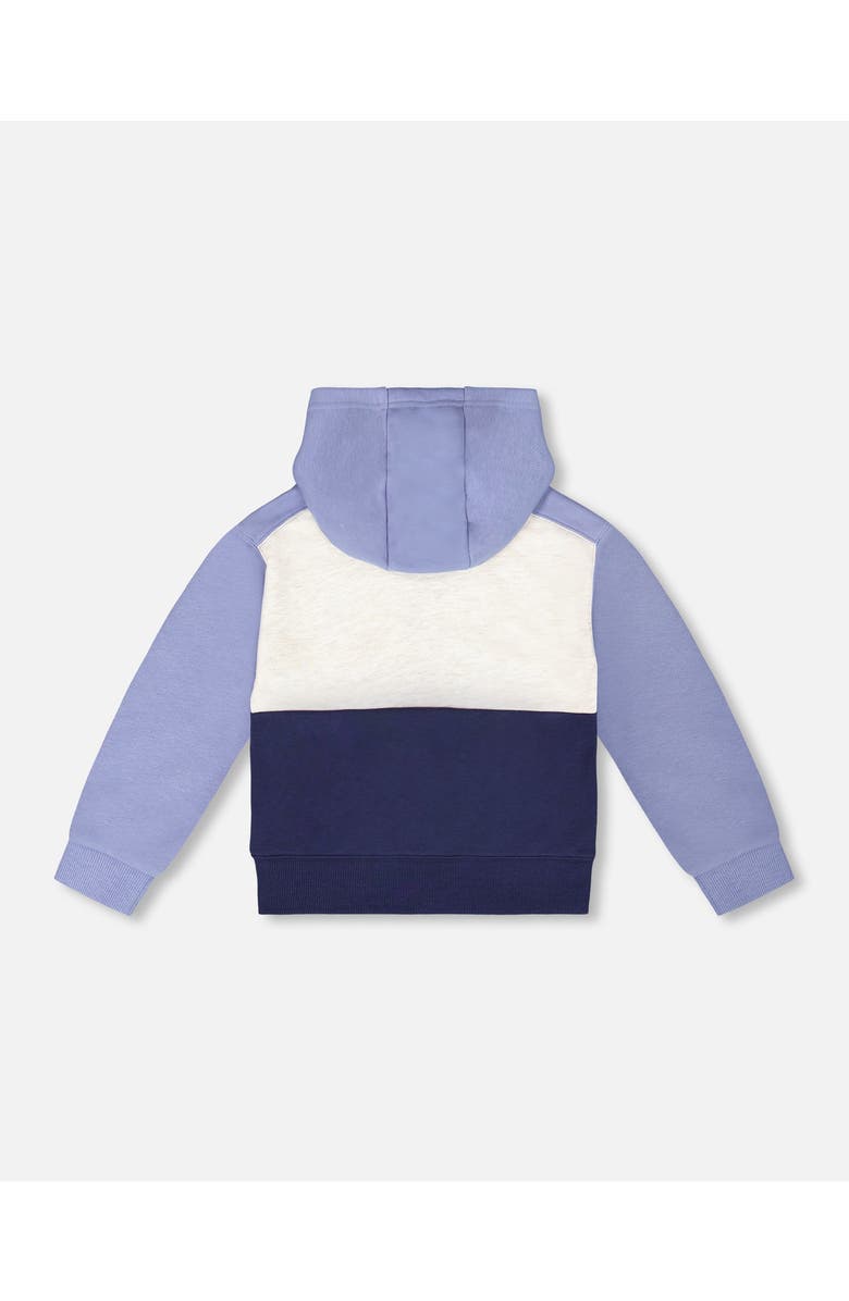 Deux par Deux Boy's French Terry Color Block Full Zip Hoodie Sweatshirt Blue, Navy And Cream, Alternate, color,