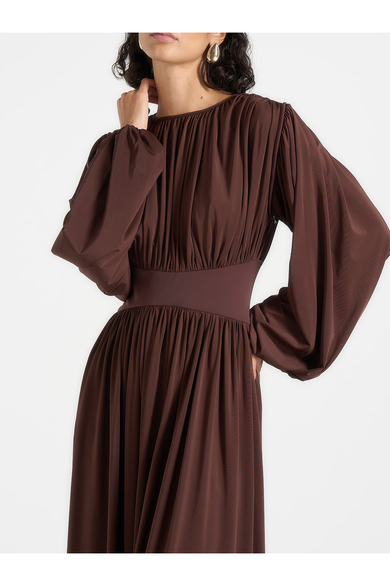 Ivana Cinched Maxi Dress with Detachable Sleeves, Alternate, color, Brown