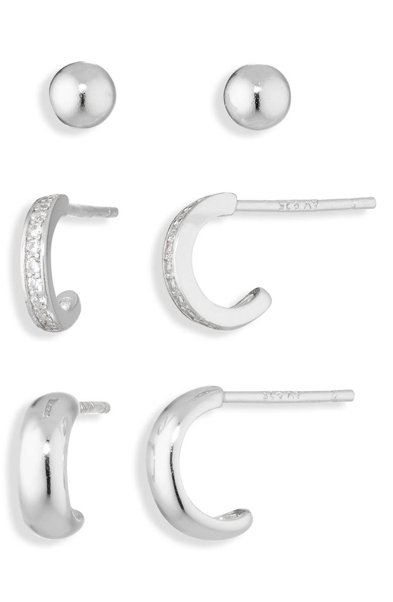 ARGENTO VIVO Pack of 3 Assorted Stud & Hoop Earrings, Alternate, color, Silver