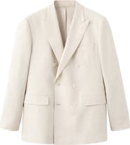 MANGO Amalfi Slim Fit Tan Linen Double Breasted Suit Jacket