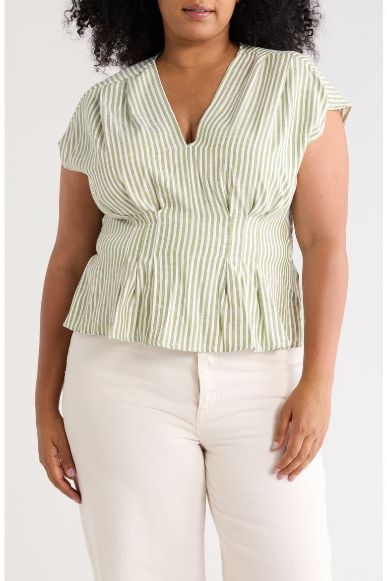 Striped V-Neck Top, Main, color, GREEN/ IVORY VERTICAL STRIPE
