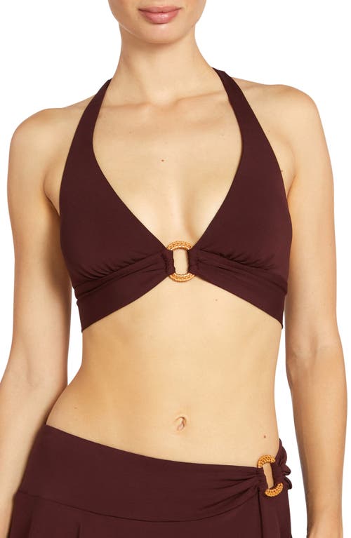 Robin Piccone Margot Ring Halter Bikini Top In Carob