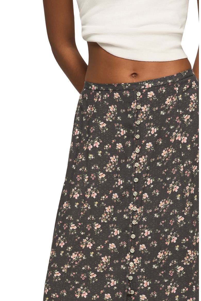 Simone Floral Midi Skirt, Alternate, color, BLACK FLORAL