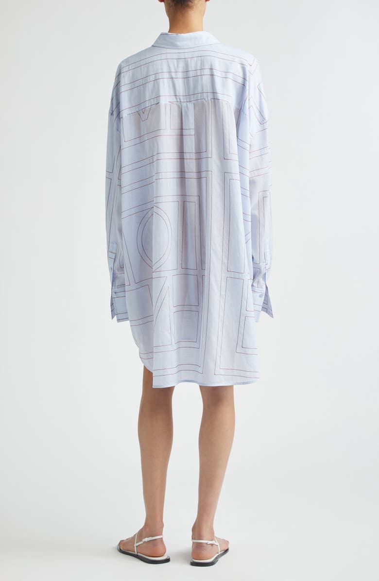 TOTEME Long Summer Long Sleeve Logo Embroidered Shirtdress, Alternate, color, Sky/ Red