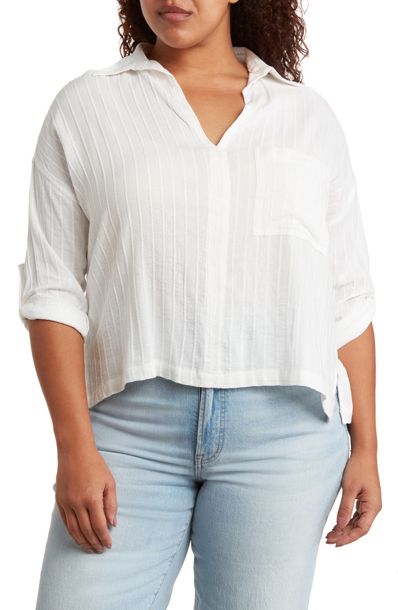 MAX STUDIO Textured Stripe Long Sleeve Popover Top, Main, color, 