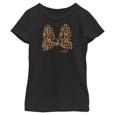 Girl's Mickey & Friends Minnie Mouse Cheetah Print Bow Signature  Graphic T-Shirt