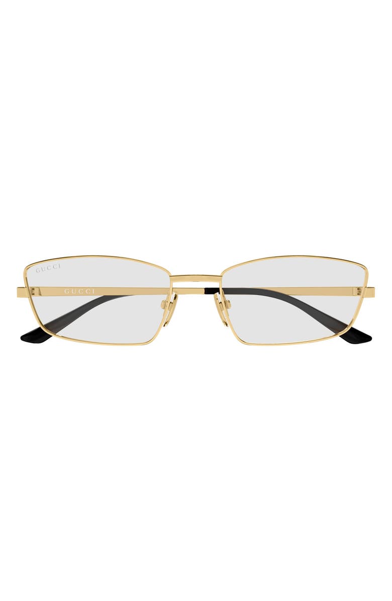 Gucci 56mm Rectangular Sunglasses, Main, color, Gold