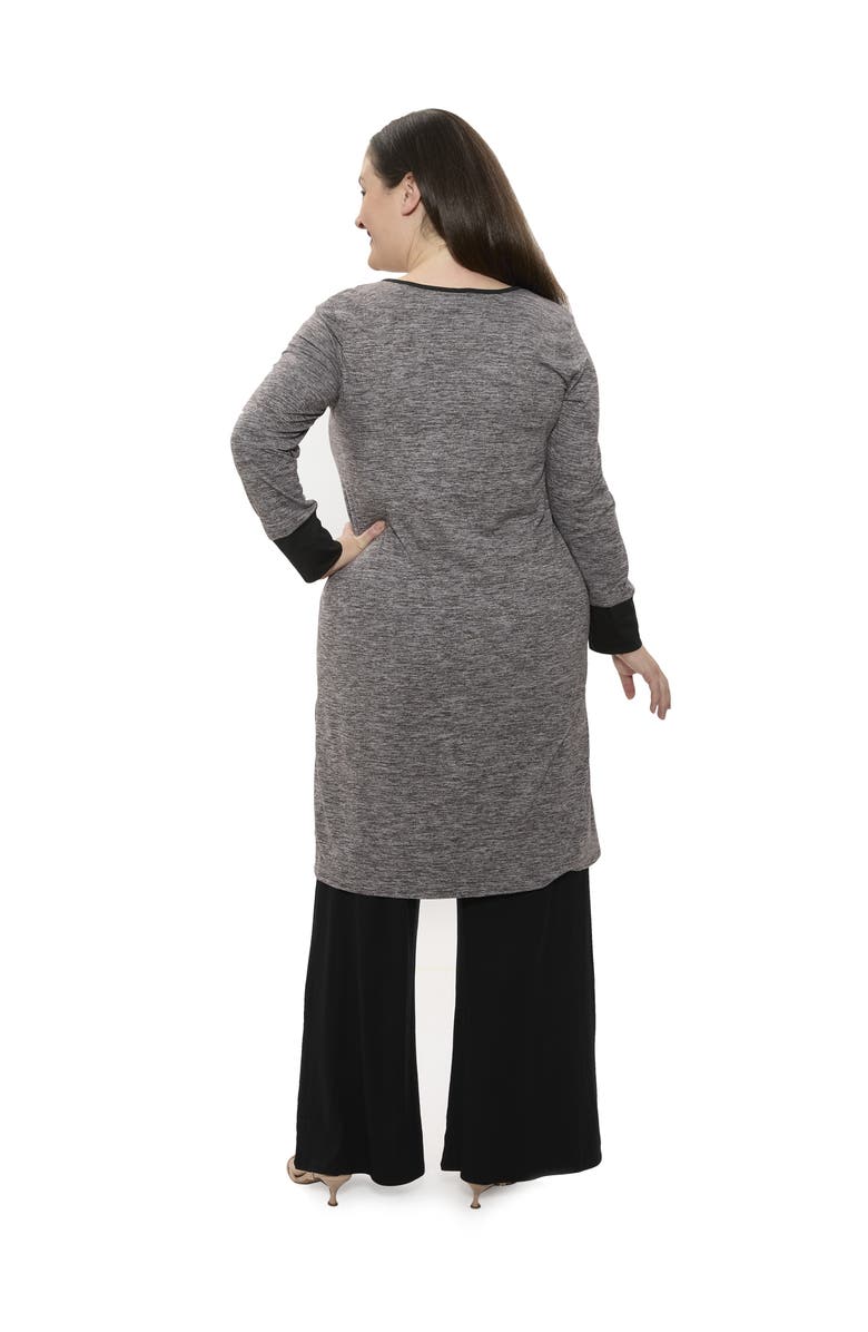 24seven Comfort Apparel Plus Size Two Tone Scoop Neck Long Sleeve High Low Top and Pant Set, Alternate, color, Black