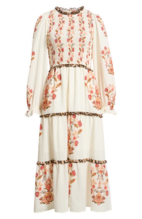 Long Sleeve Smocked Midi Dress