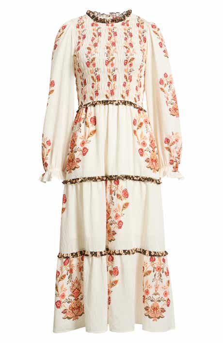 Long Sleeve Smocked Midi Dress