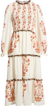 AUGUST SKY Long Sleeve Smocked Midi Dress