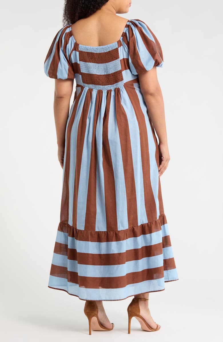 SUGARLIPS Evabella Xena Stripe Puff Sleeve Cotton Maxi Dress, Alternate, color, Brown-Blue