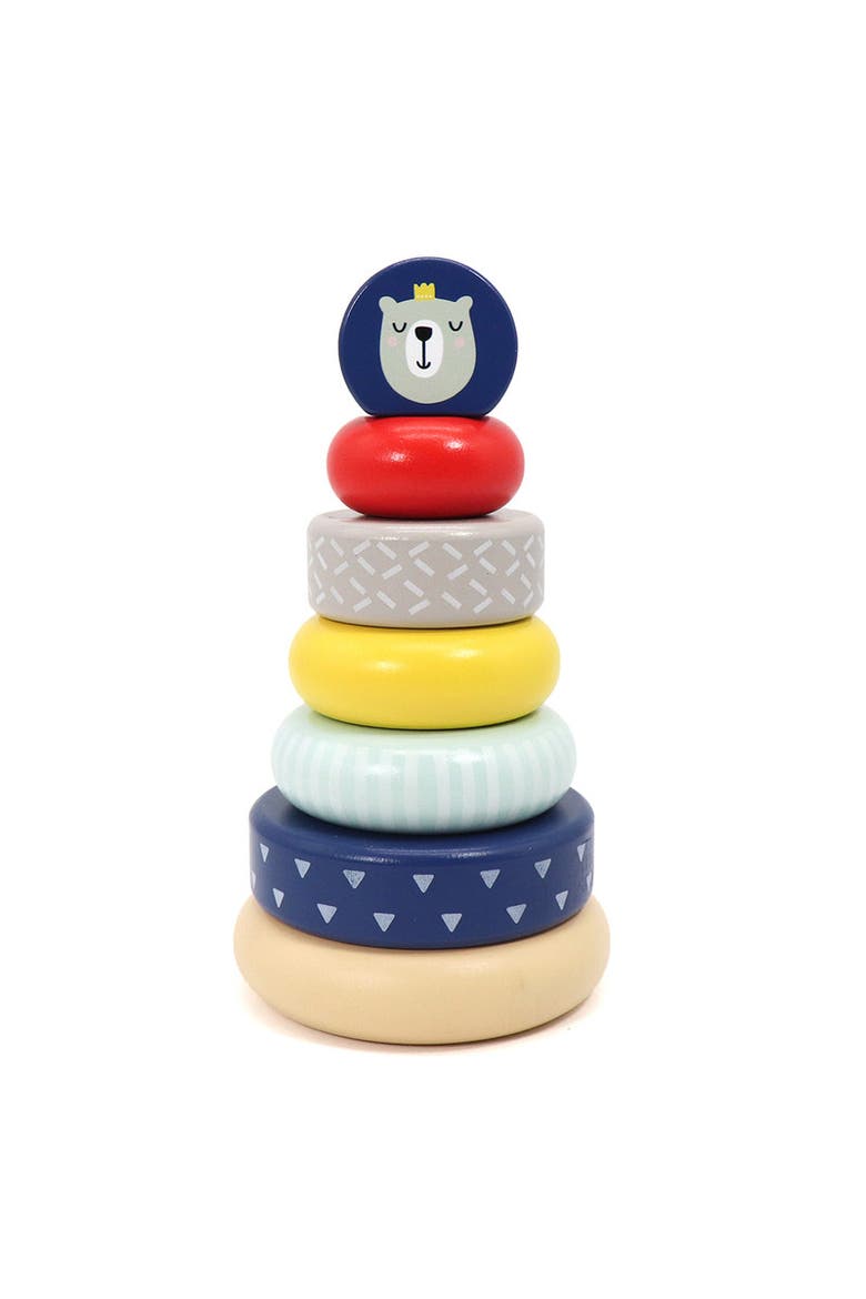Wooden Stacking Toys, 6 Wooden Rings, 1 Lion Crown On Top, Alternate, color, Red