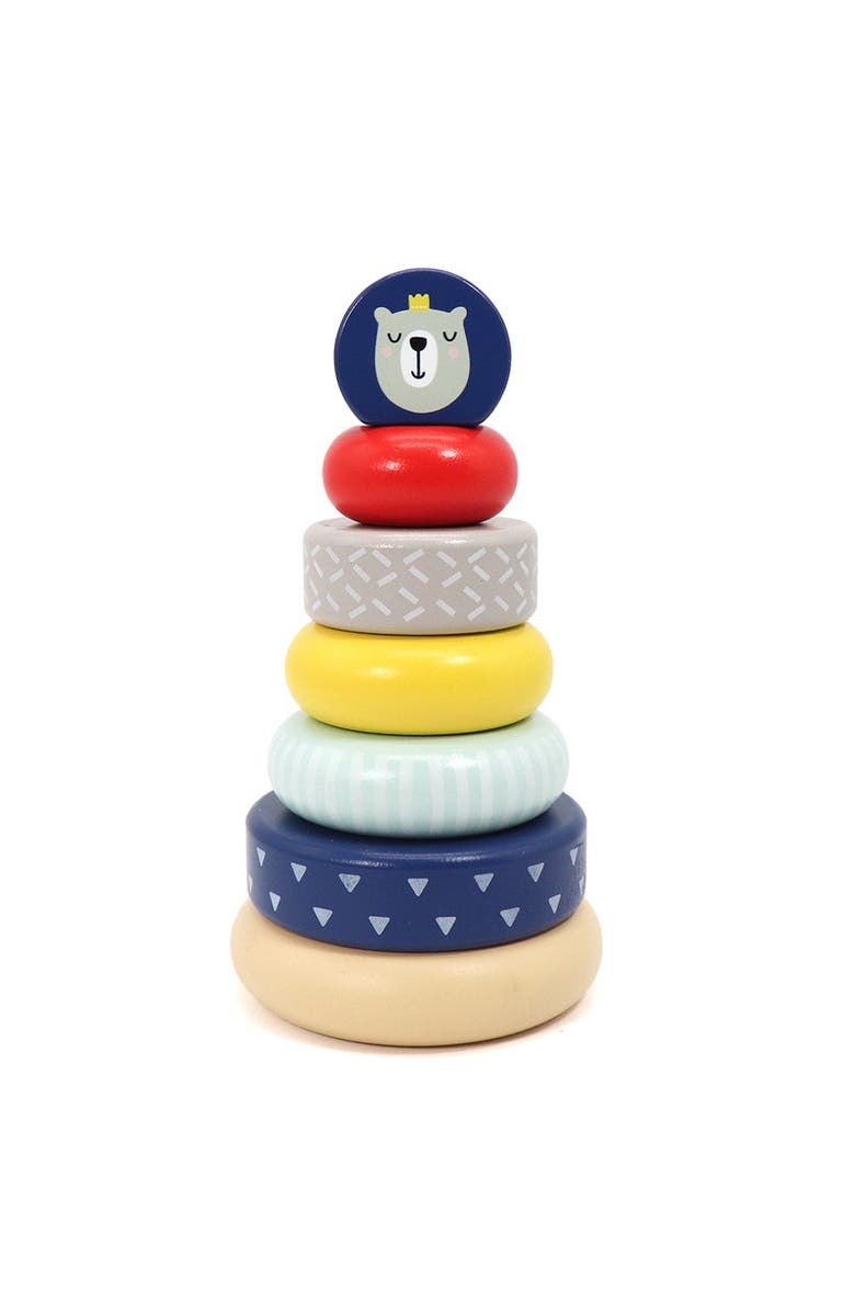 Leo & Friends Wooden Stacking Toys, 6 Wooden Rings, 1 Lion Crown On Top, Alternate, color, Red