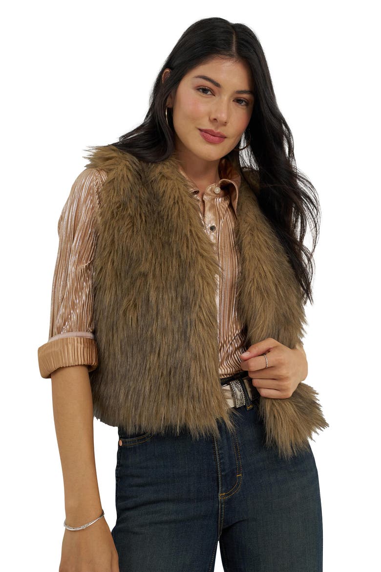 Faux Fur Vest, Alternate, color, BROWN