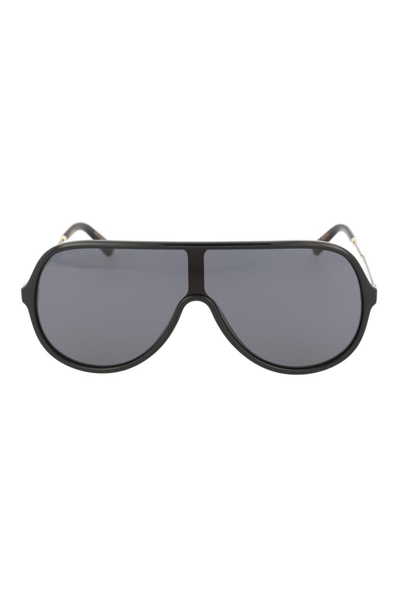 60mm Wrap Sunglasses, Main, color, SHINY BLACK