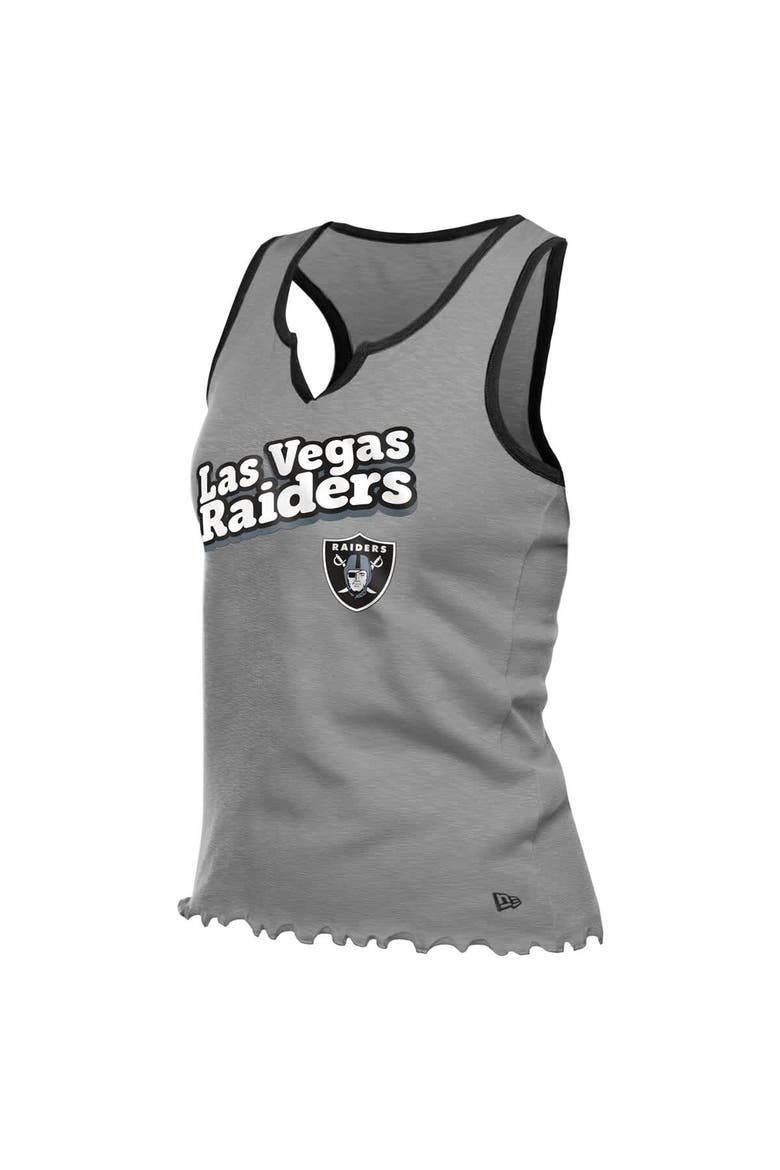 Women's New Era  Silver Las Vegas Raiders Lettuce Hem Notch Neck Tri-Blend Tank Top, Alternate, color, Silver