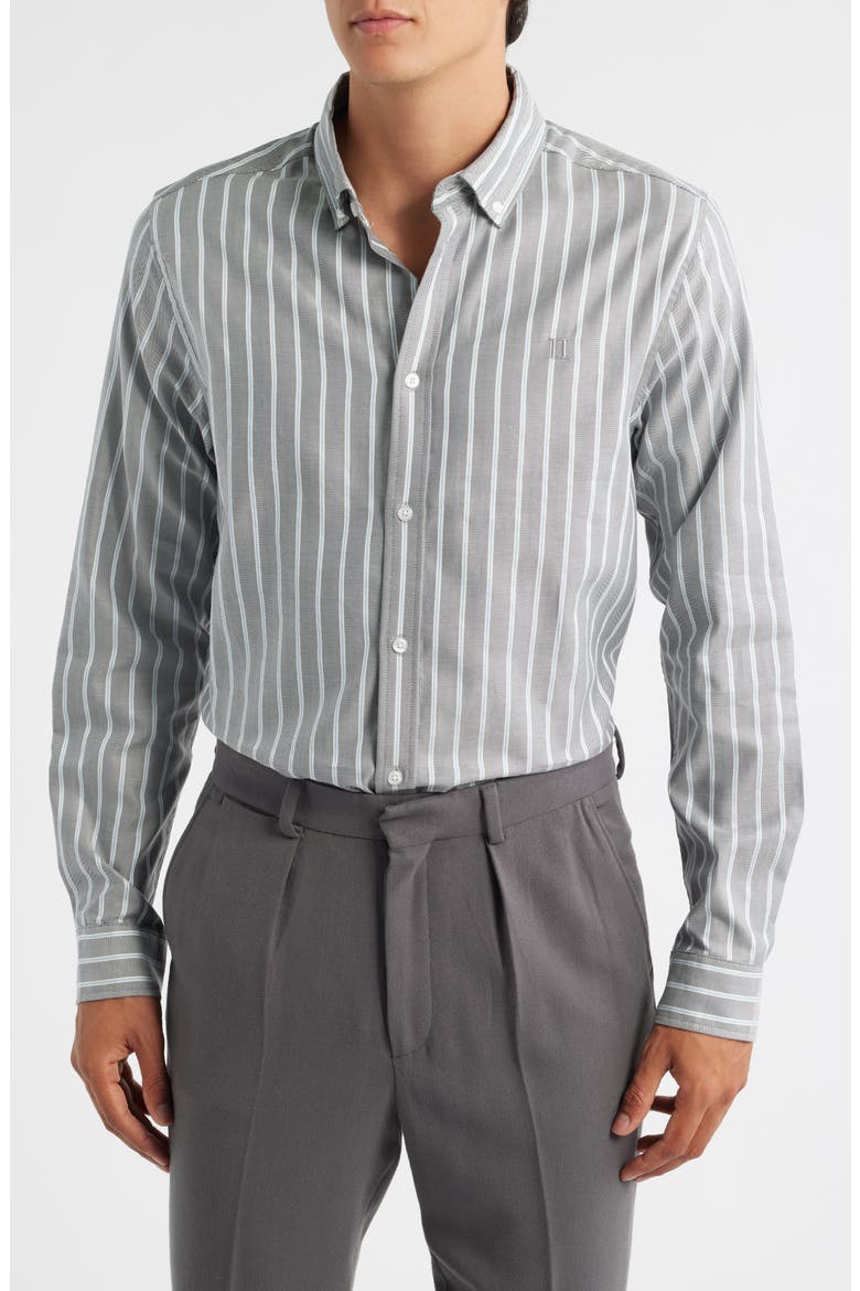 Konrad Stripe Cotton Button-Down Shirt, Main, color, ASPHALT