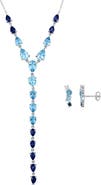 DELMAR Blue Topaz Stud Earrings & Y-Necklace Set