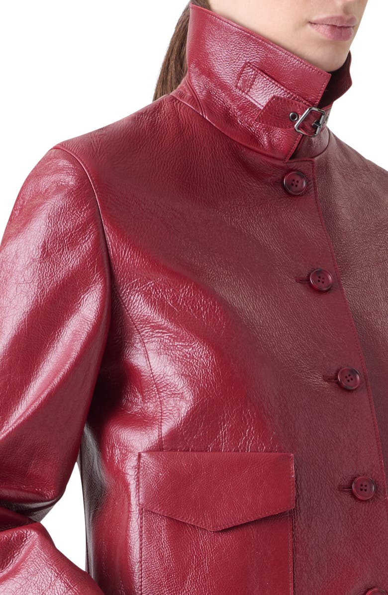 Akris Peer Lacqured Leather Crop Jacket, Alternate, color, Ruby Red