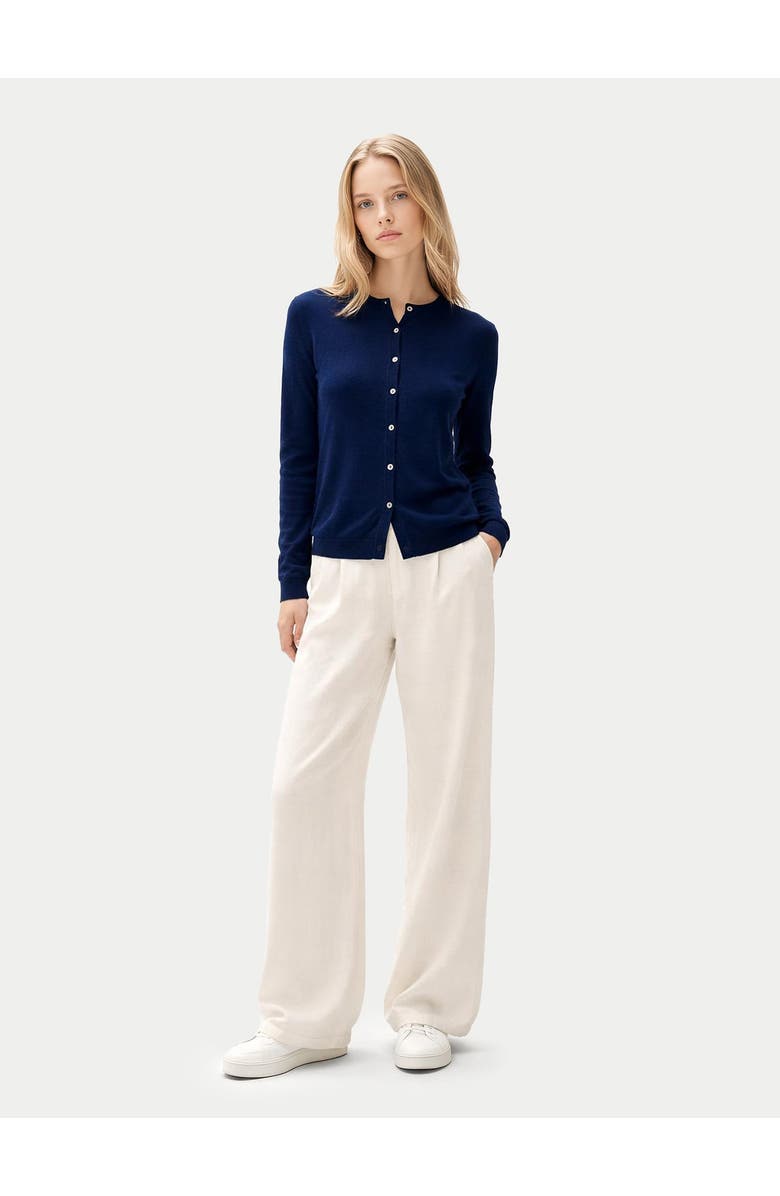 GOBI Mongolian Cashmere Cashmere-Silk Crew Neck Cardigan, Alternate, color, Mood Indigo
