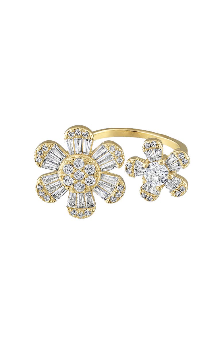 BEN ONI Pave and Baguette CZ Flower Ring, Main, color, Gold