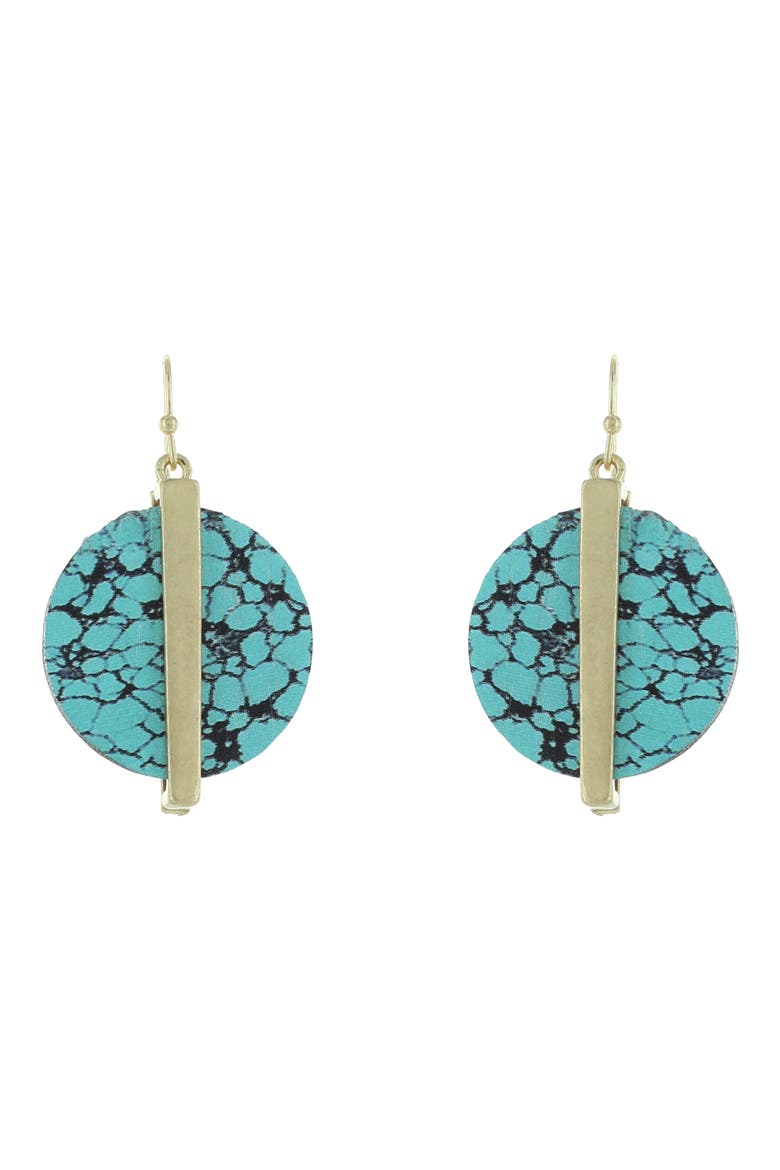 Jadie Cracked Disc Drop Earrings, Main, color, WORN GOLD-TURQUOISE