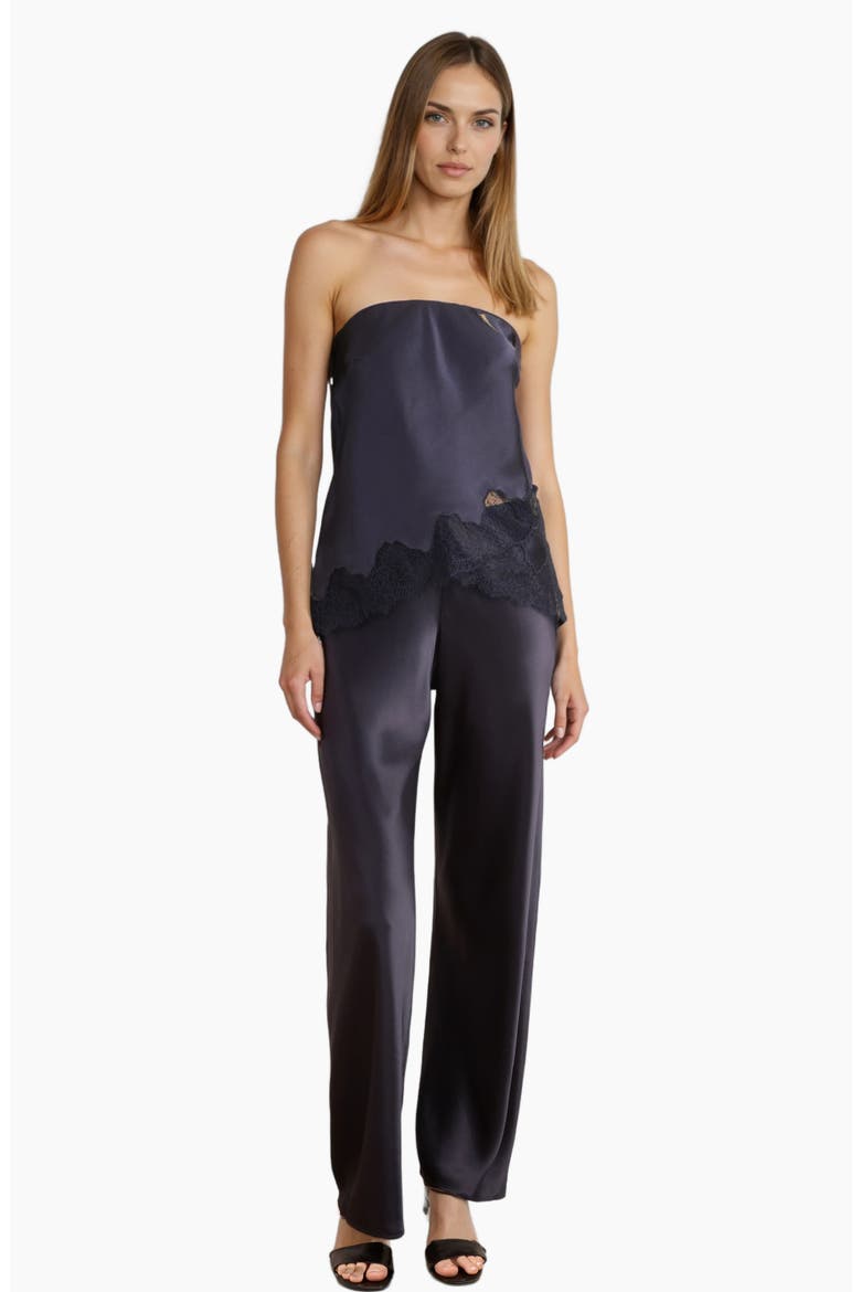 Odessa Lace Trim Strapless Silk Top, Alternate, color, DARK WASH