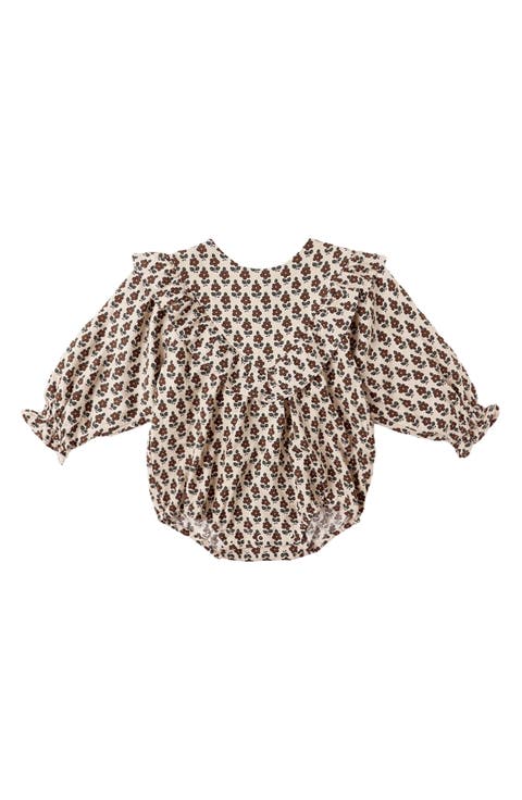 Winnie Harvest Floral Print Linen Blend Bubble Romper (Baby)