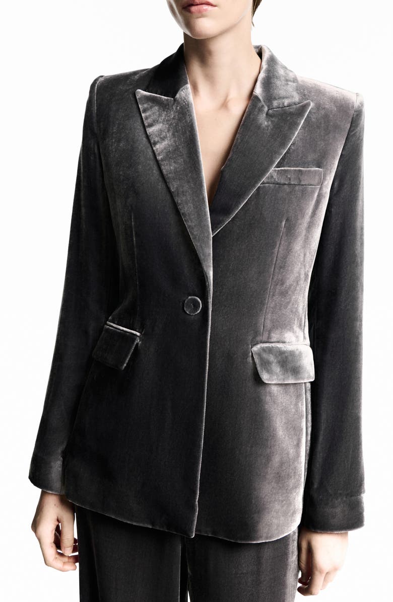MANGO Silvie Velvet Blazer, Main, color, 