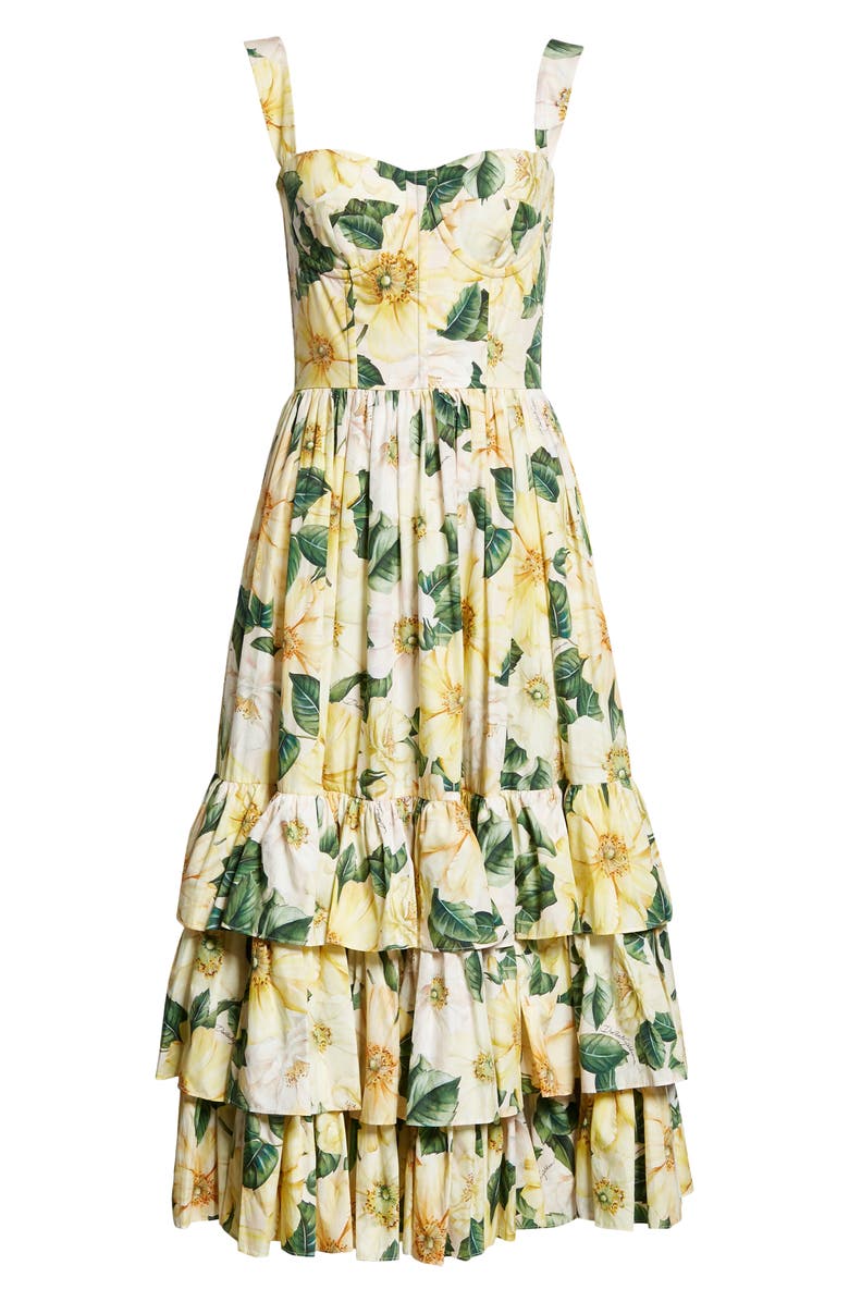 Dolce&Gabbana Camellia Print Cotton Poplin Midi Dress, Alternate, color,