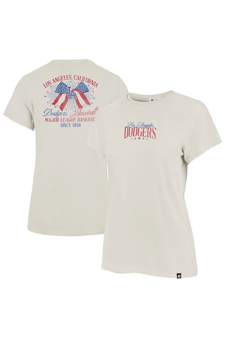Women's '47 Cream Los Angeles Dodgers Bow Burst Frankie T-Shirt, Main, color, Cream