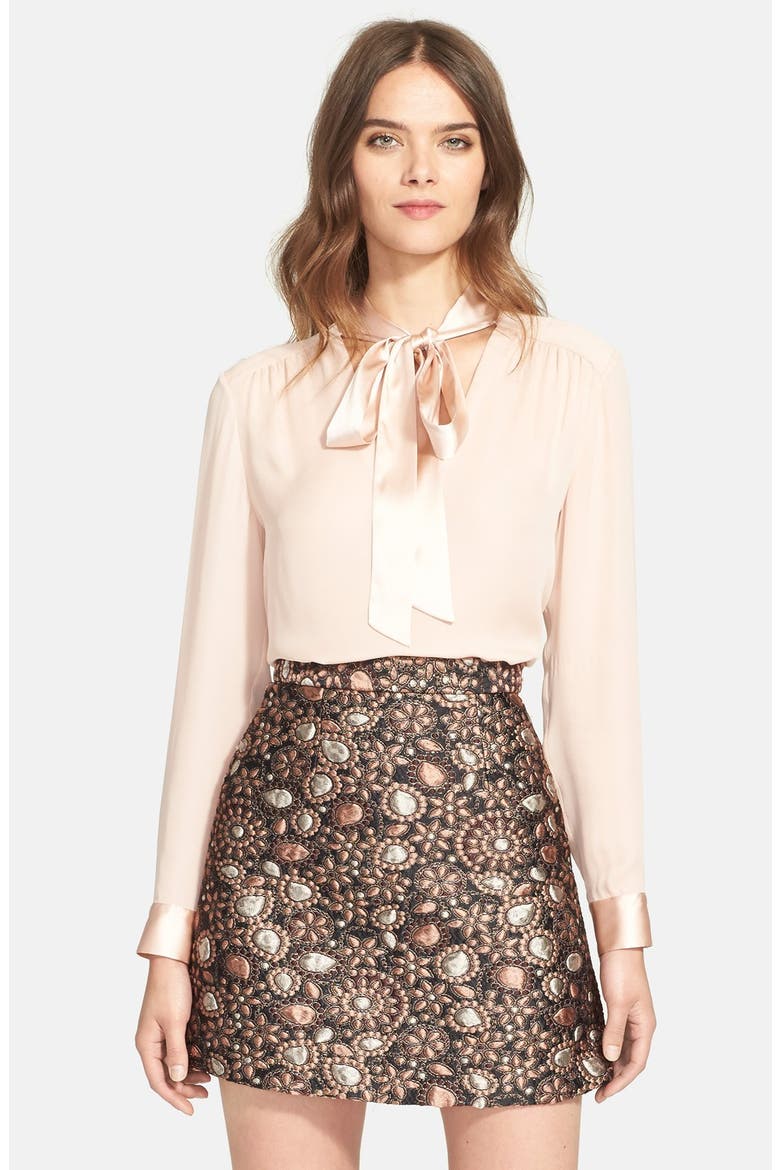 'Irma' Tie Neck Silk Blouse, Main, color, DUSTY PINK