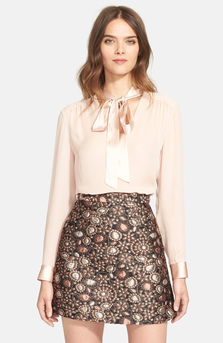 Alice + Olivia 'Irma' Tie Neck Silk Blouse, Main, color, 