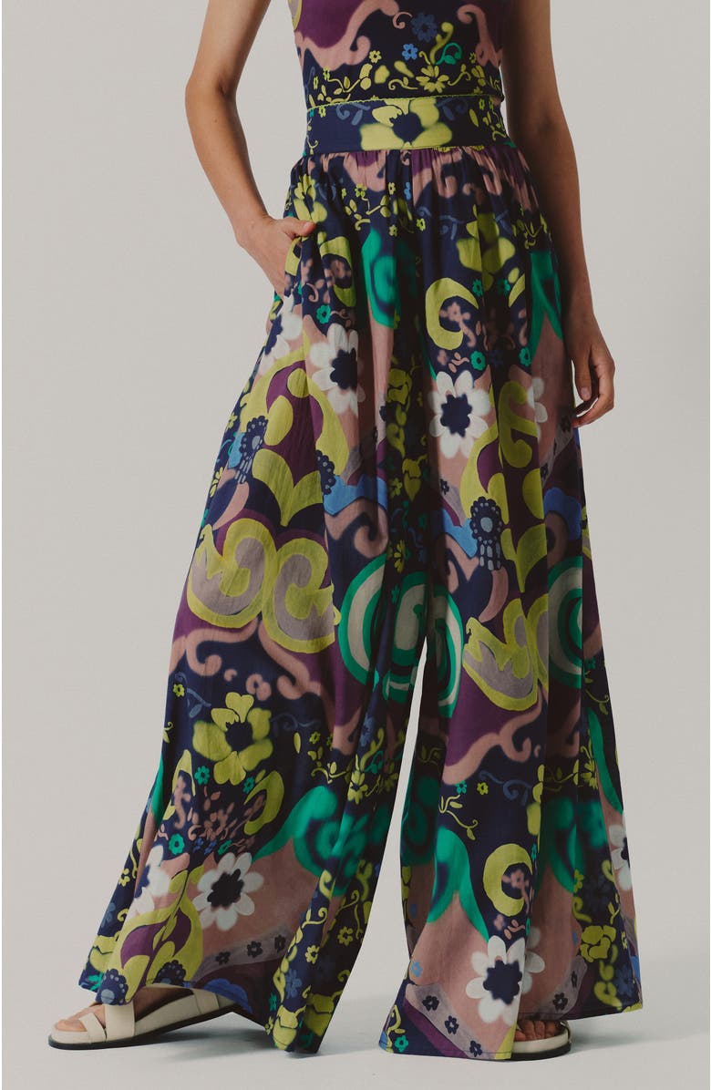 De Loreta Campana High Waist Wide Leg Cotton Pants, Main, color, Papalote Print
