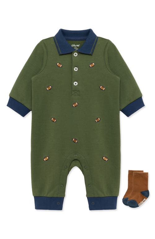 Little Me Football Romper & Socks Set In Green