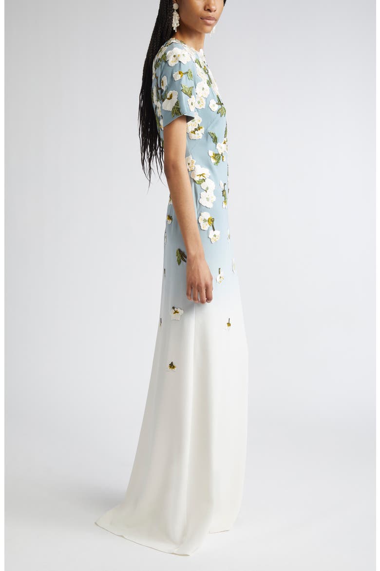 Cherry Blossom Embroidered Dégradé Georgette Gown, Alternate, color, SEAGLASS/ IVORY