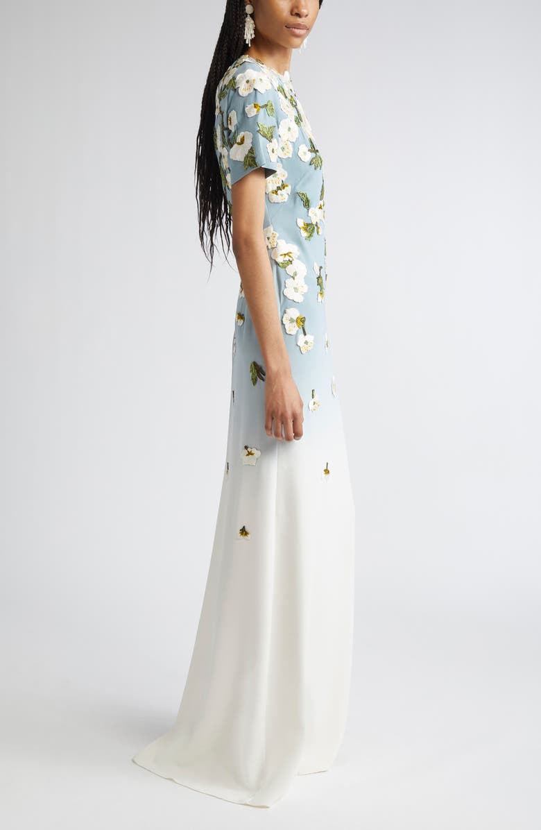 Oscar de la Renta Cherry Blossom Embroidered Dégradé Georgette Gown, Alternate, color, 