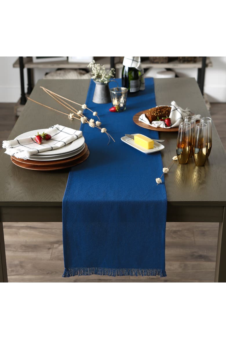 Solid Heavyweight Fringed Table Runner, Alternate, color, Navy