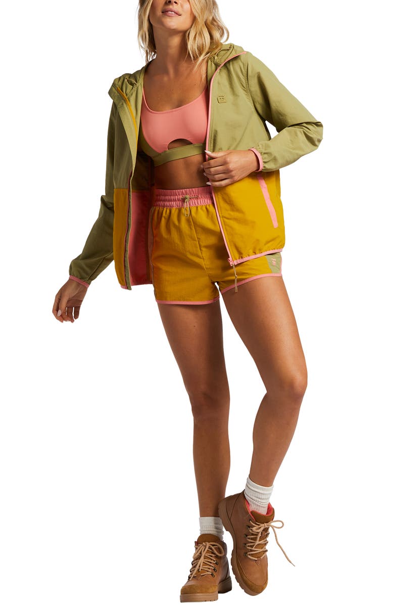 Billabong Windy Trails Colorblock Water Repellent Zip-Up Hooded Jacket, Alternate, color, Green Multi