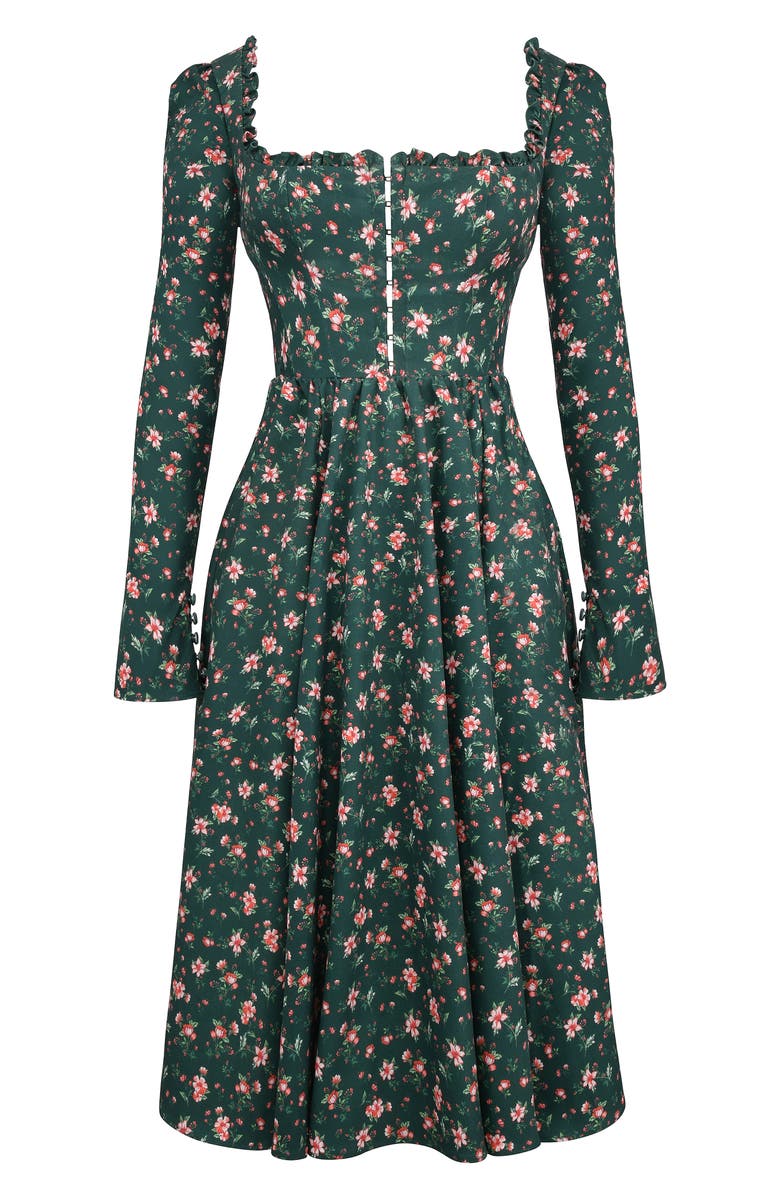 HOUSE OF CB Delia Long Sleeve Midi Cocktail Dress, Alternate, color, Christmas Print