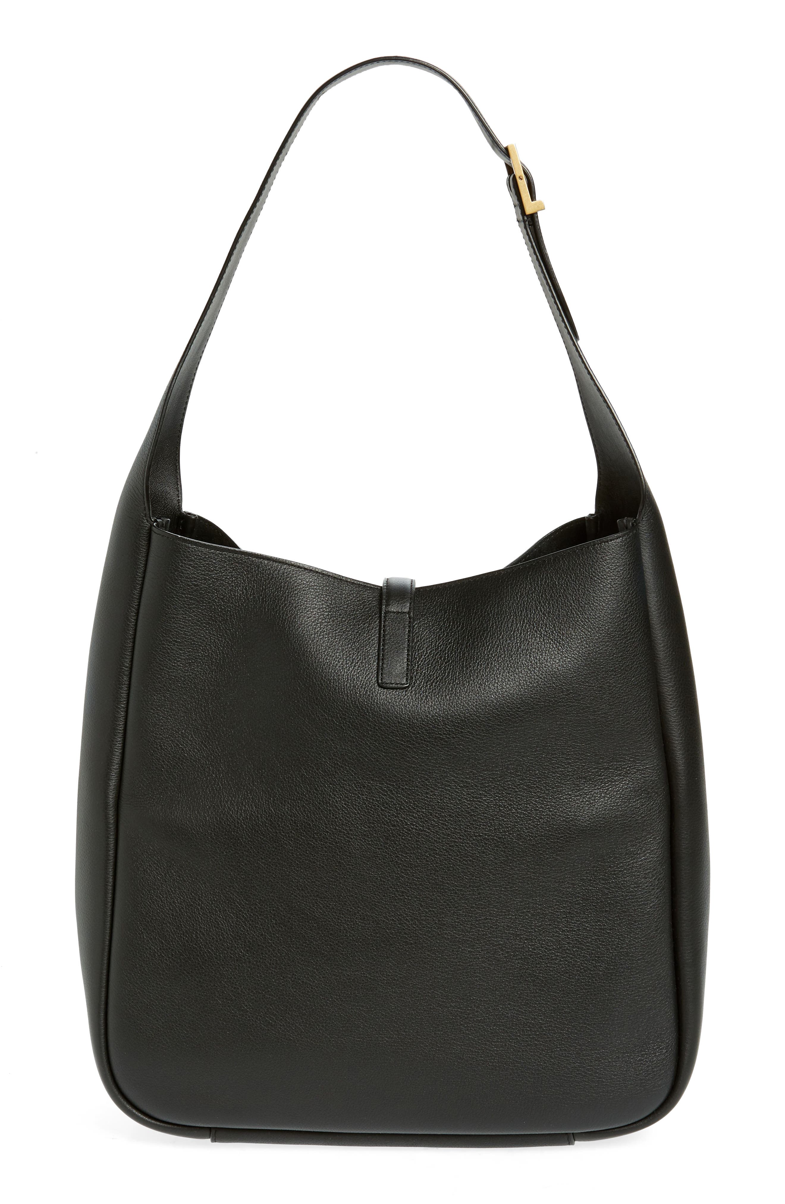 Saint Laurent Large Le 5 À 7 Leather Hobo Bag, Alternate, color, Noir