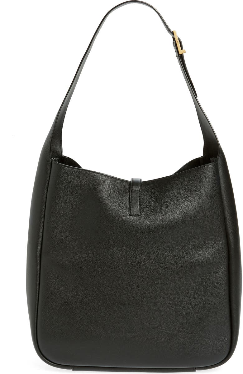 Saint Laurent Large Le 5 À 7 Leather Hobo Bag, Alternate, color, Noir