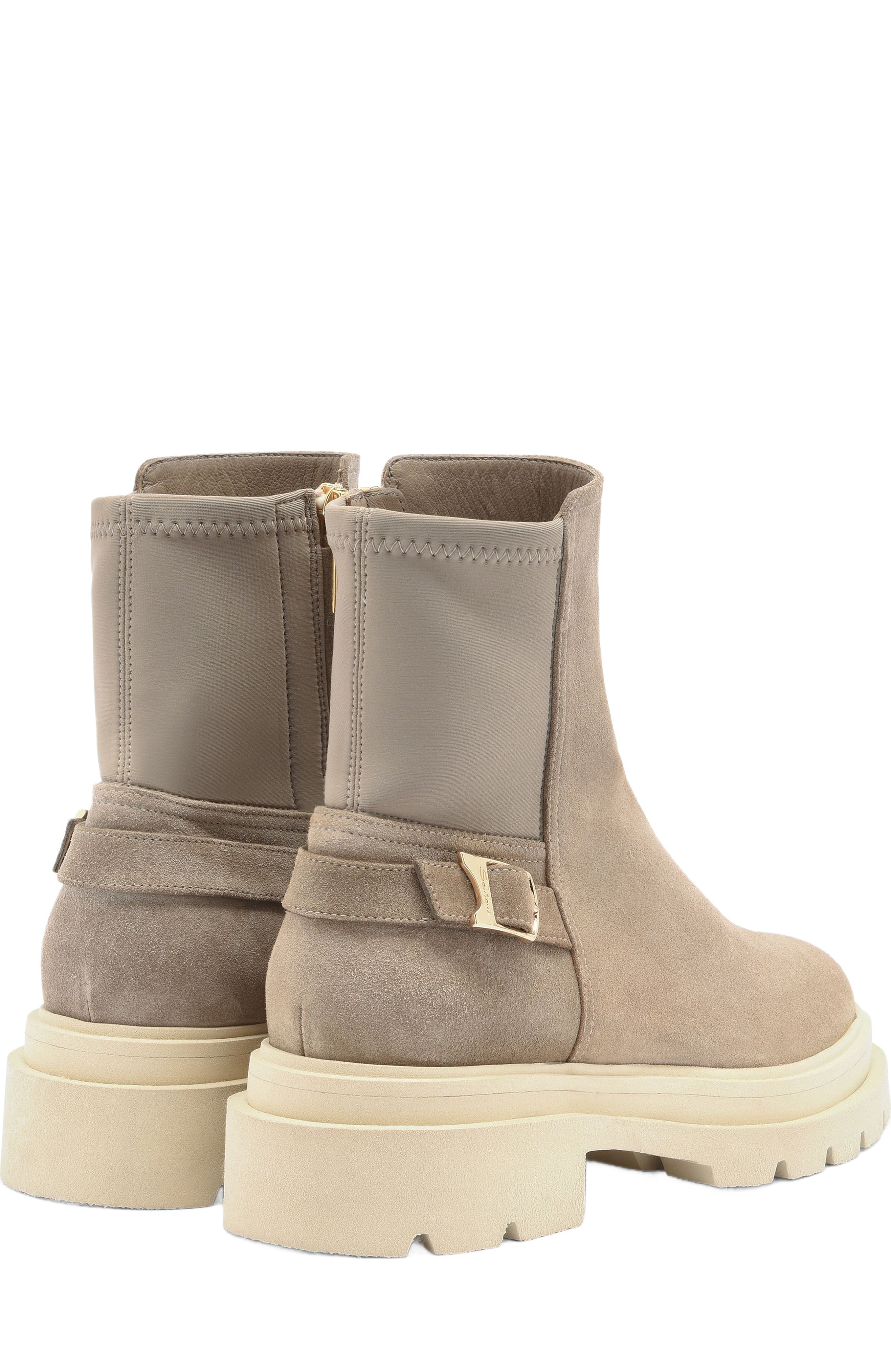 Santoni Women's suede ankle boot, Alternate, color, Natural