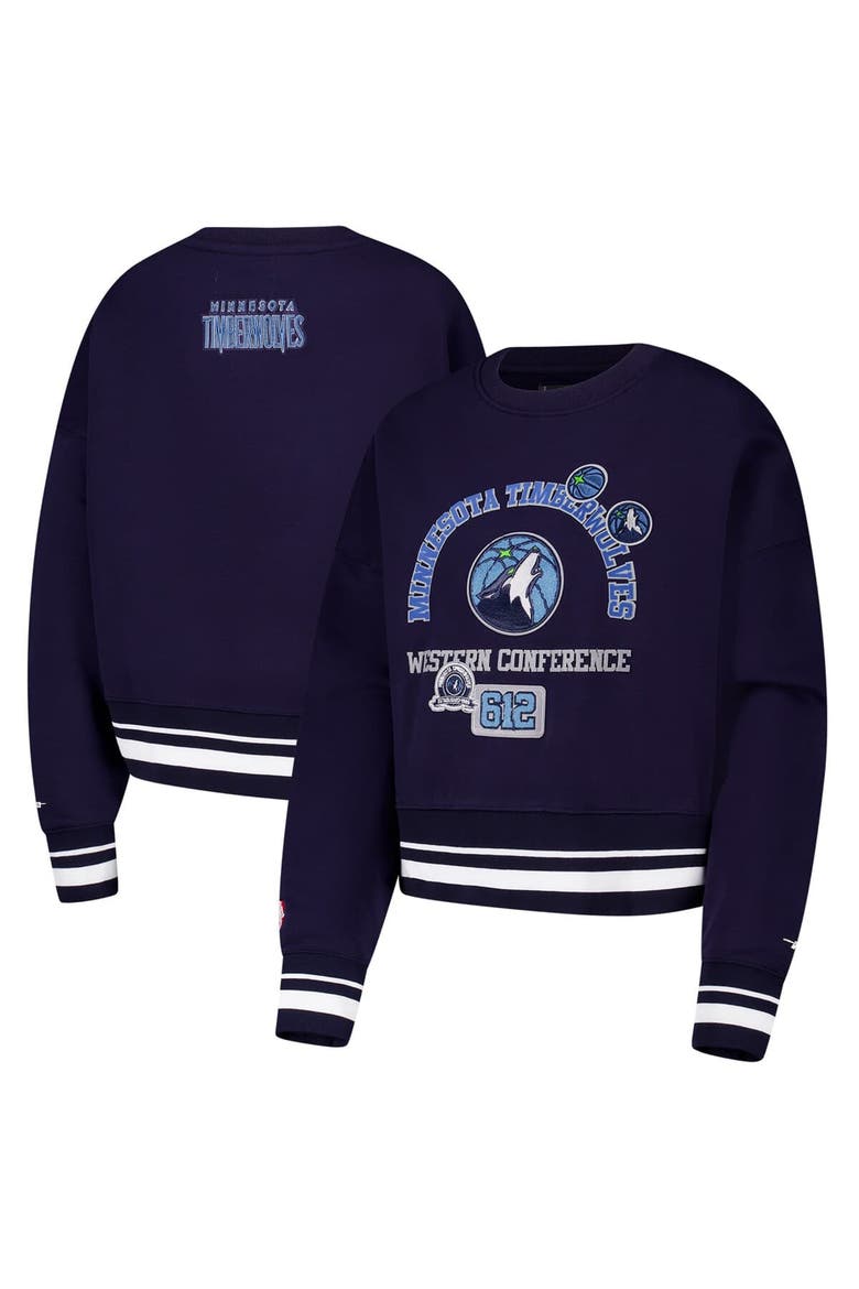 Women's Pro Standard Navy Minnesota Timberwolves Area Code Cropped Pullover Sweatshirt, Main, color, Navy
