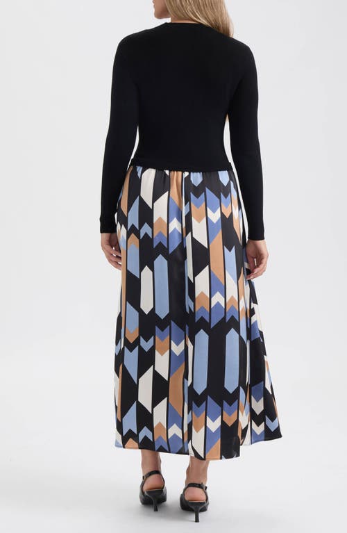 Ellen Tracy Mock Neck Long Sleeve Mixed Media Dress In Black