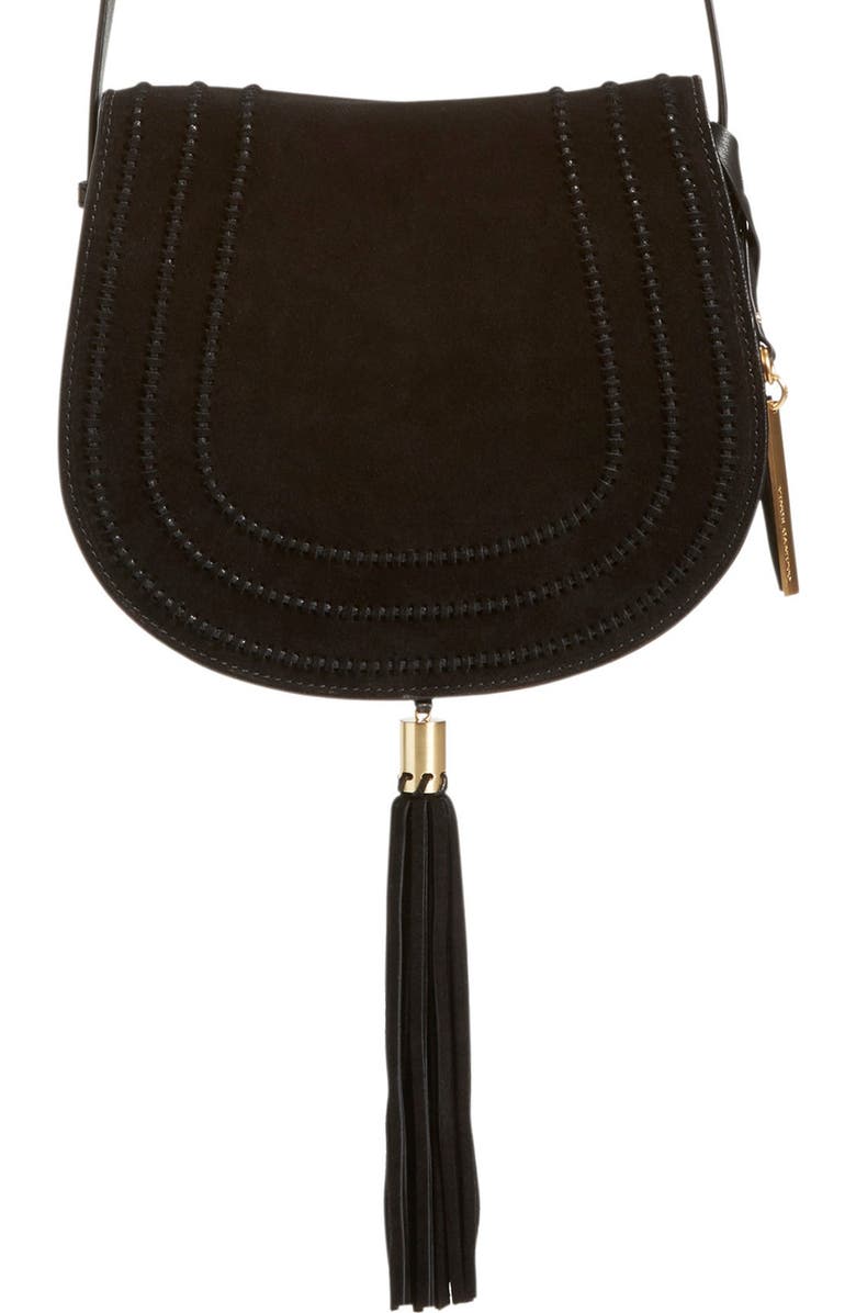 Vince Camuto 'Izzi' Tassel Leather & Suede Crossbody Bag, Main, color,