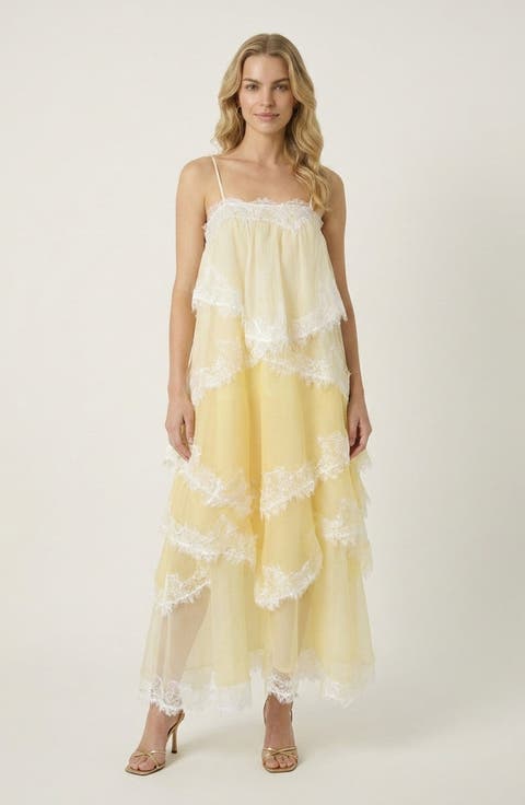 Spaghetti Strap Layered Lace Maxi Dress