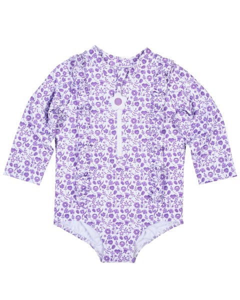 Floral Print One Piece Rashguard with Ruffles (Toddler, Little Kid)